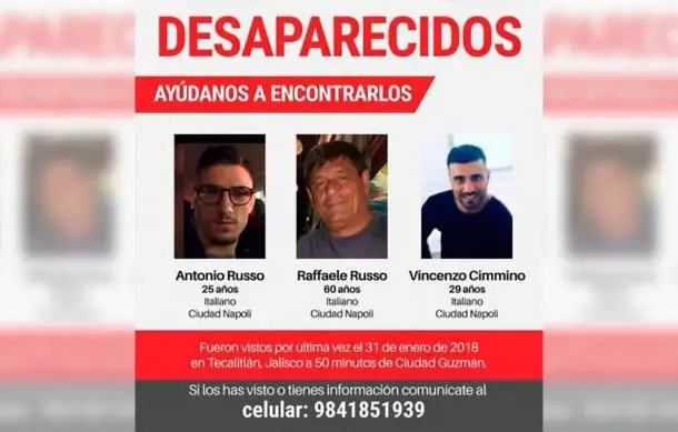  Italia urge a México a resolver el caso de los tres italianos desaparecidos
