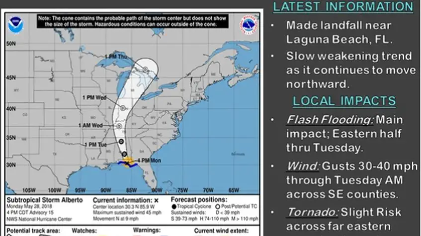  La tormenta subtropical Alberto tocó tierra en Florida