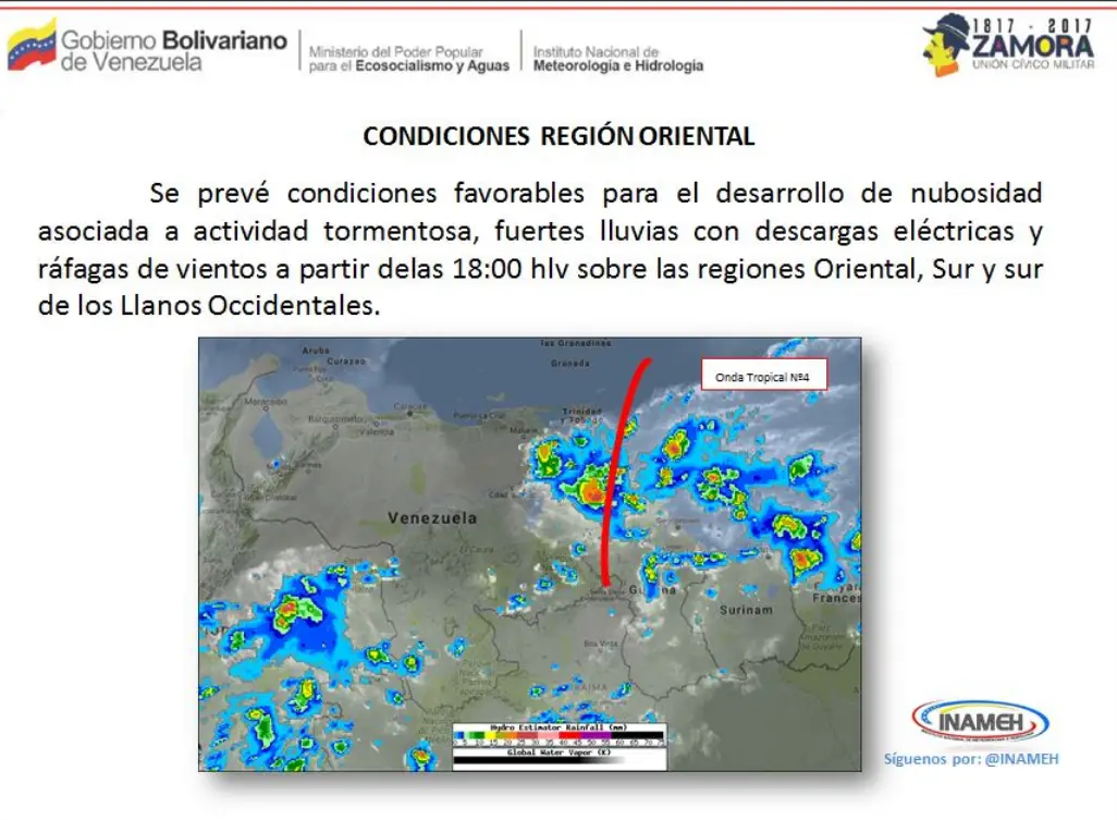 Llegada de onda tropical generará precipitaciones en el país
