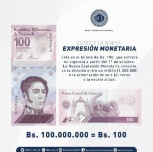 Expresión monetaria billete de 100 bolívares
