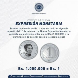 Expresión monetaria moneda de un bolívar