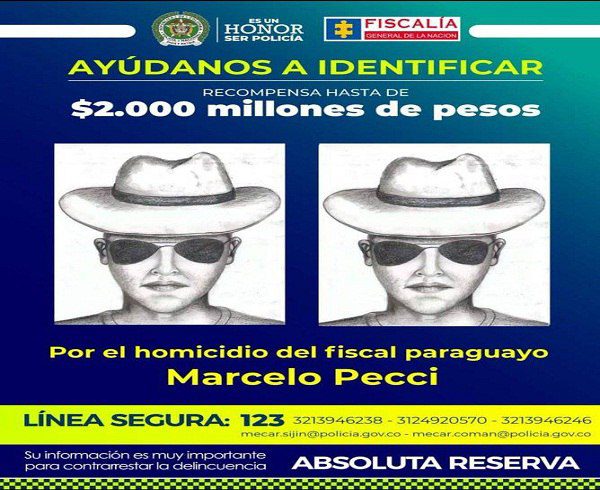 Policía de Colombia difunde retrato de presunto asesino de Marcelo Pecci