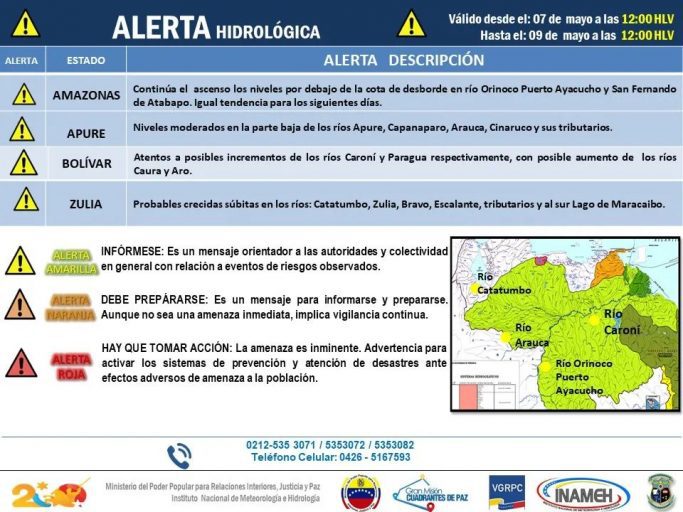 Inameh | Alerta amarilla en cuatro estados venezolanos por intensas lluvias