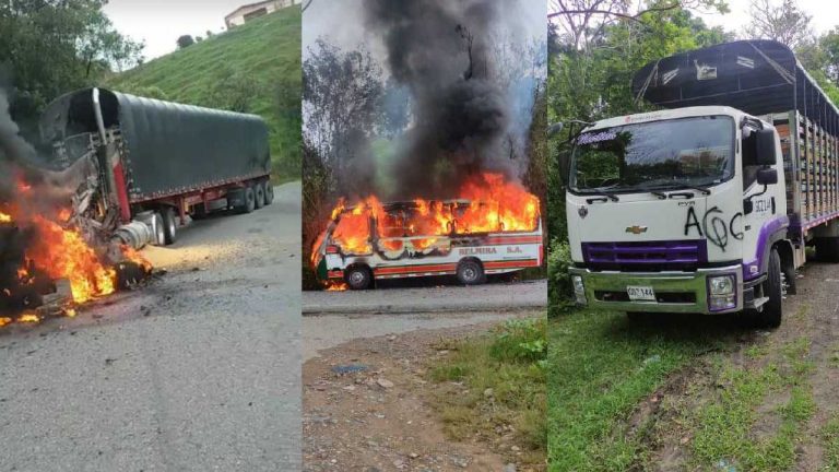 Van 85 vehículos quemados por “paro armado” en Colombia