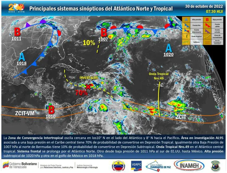 Inameh prevé para este #30Oct lluvias con actividad eléctrica