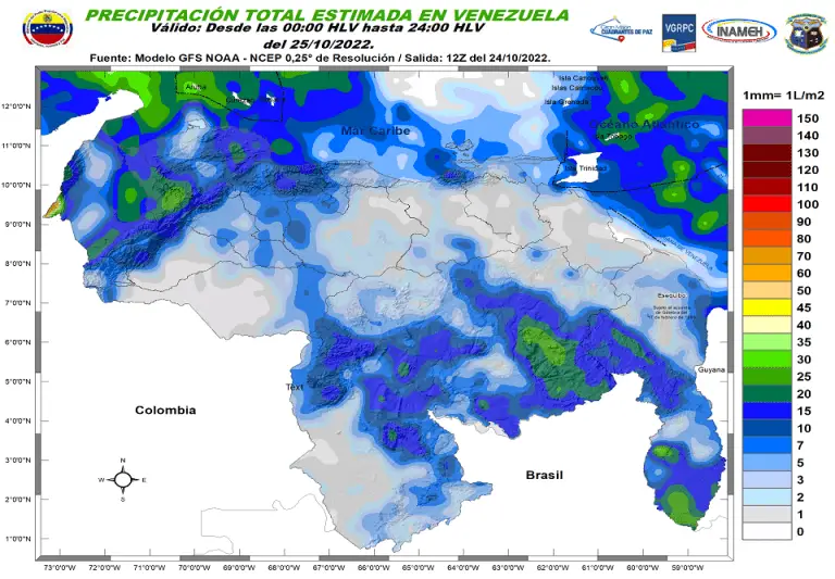 Inameh: lluvias en Zulia y Bolívar, nubosidad en Falcón