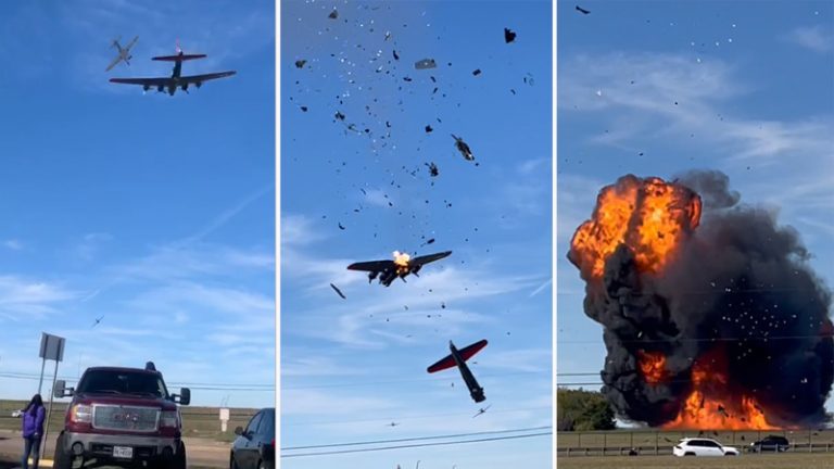 El espeluznante choque de dos aviones durante espectáculo aéreo en Dallas
