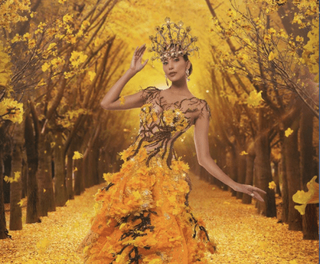 Isbel Parra, una flor de oro en el National Costume del Miss International