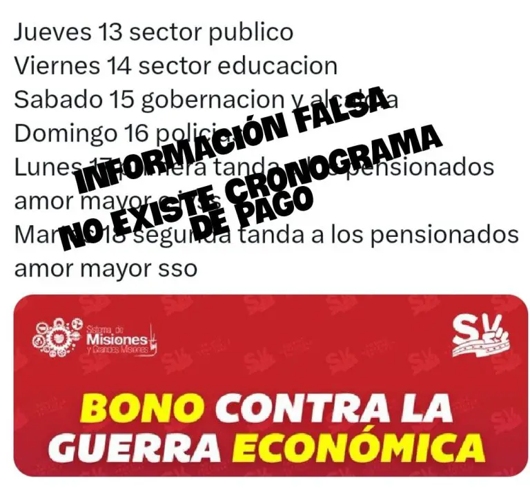 ¡Es Falso! Patria sobre cronograma de pago de Guerra Económica