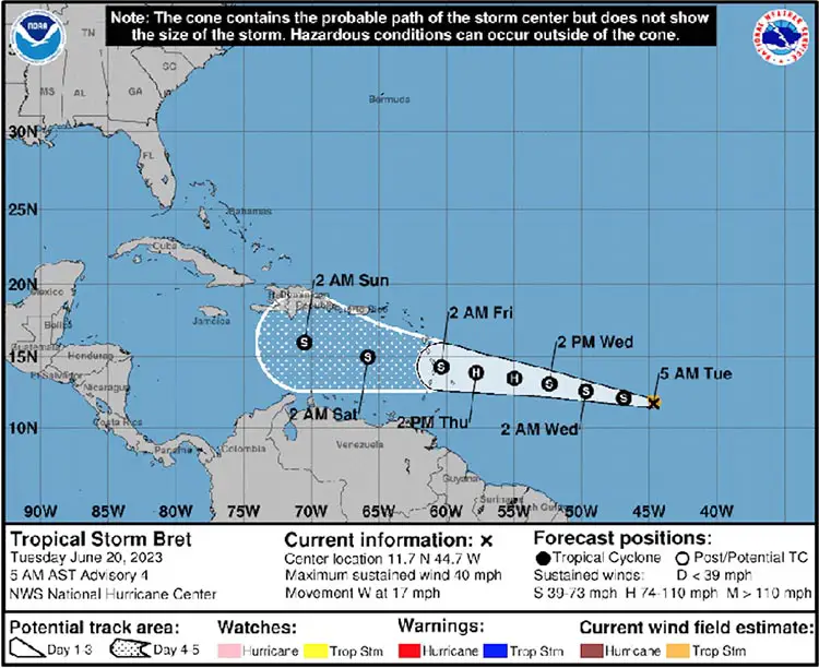 Tormenta tropical Bret avanza hacia el Caribe oriental