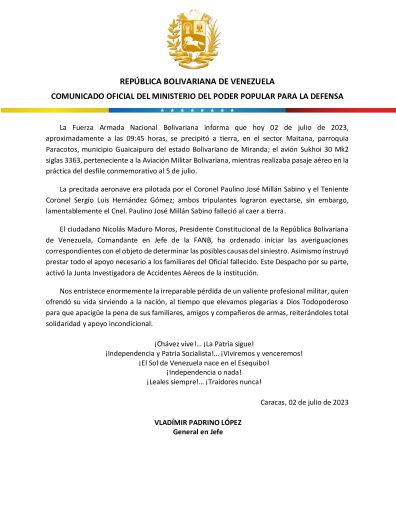 Nicolás Maduro ordena investigar el accidente del Sukhoi