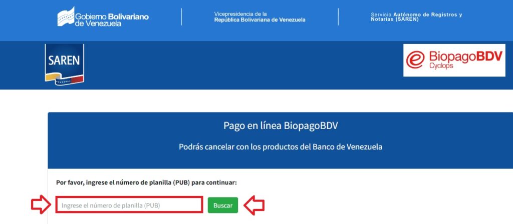 Botón pago del Banco de Venezuela, para trámites del Saren