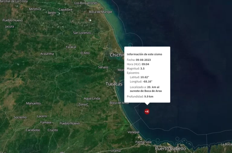 Reportan sismo cerca de Boca de Aroa este 9 de agosto