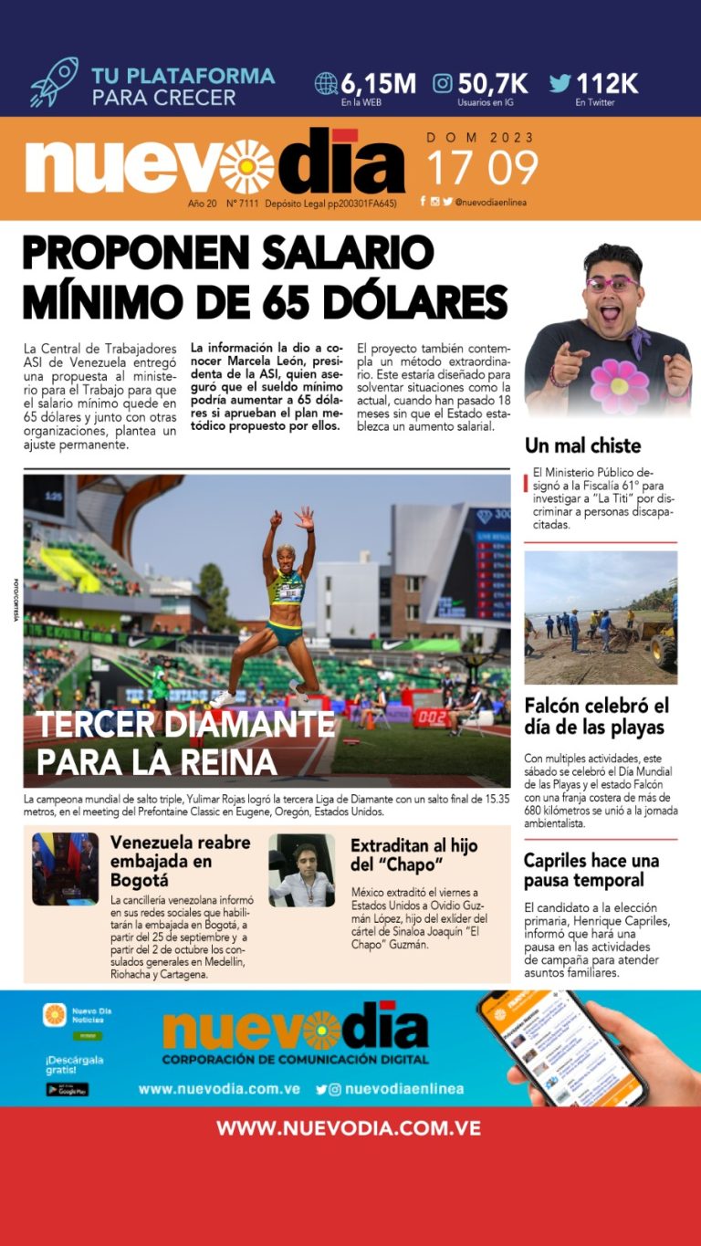 Portada domingo 17 de septiembre de 2023