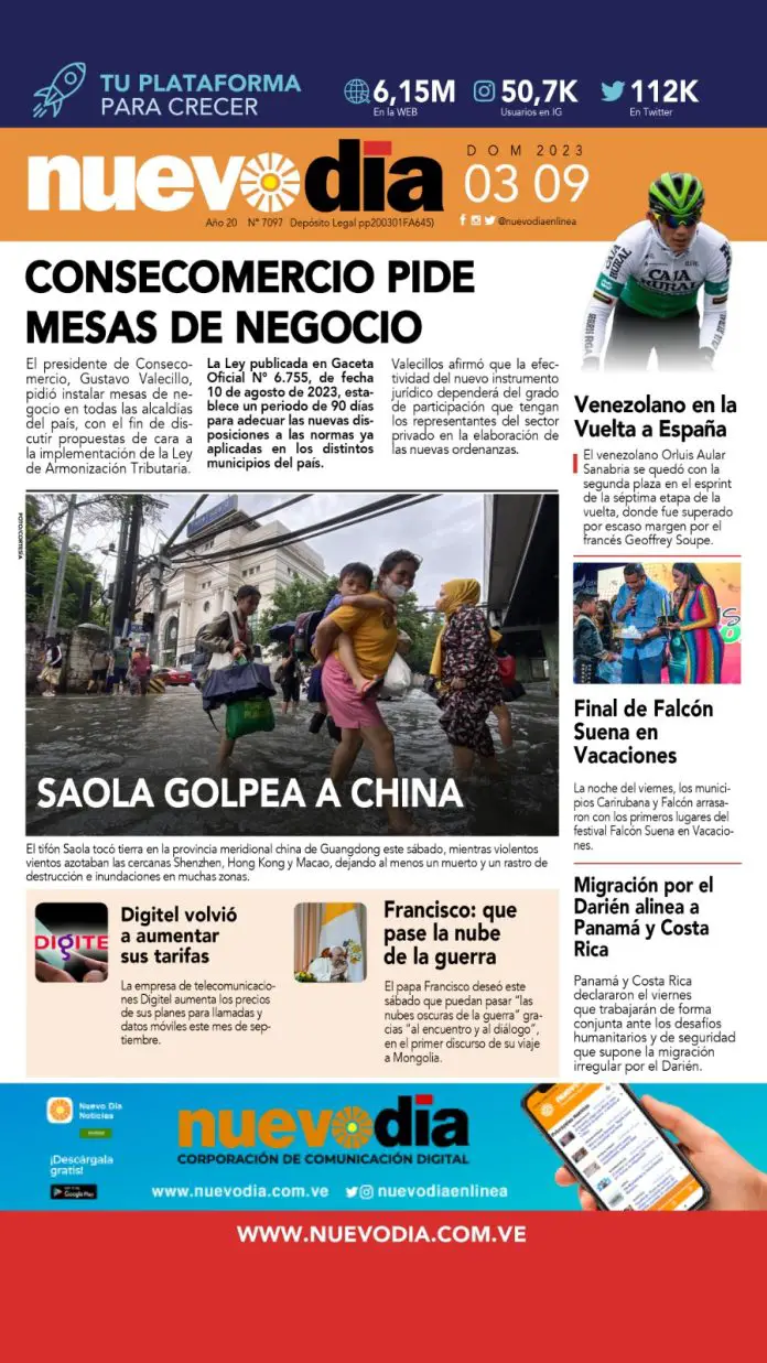 Portada domingo 3 de septiembre de 2023