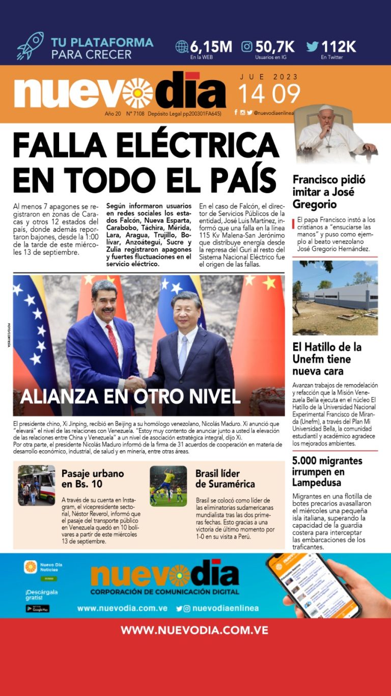 Portada jueves 14 de septiembre