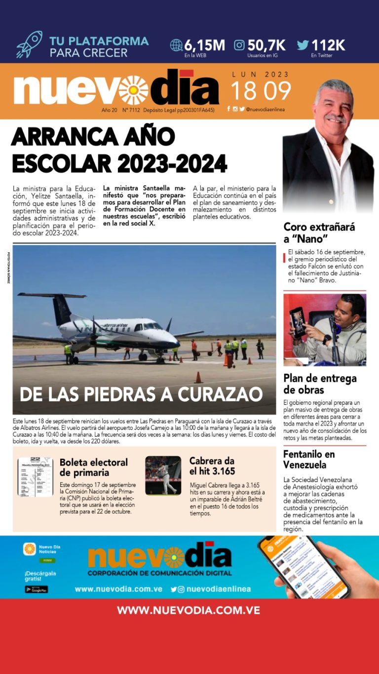 Portada lunes 18 de septiembre de 2023