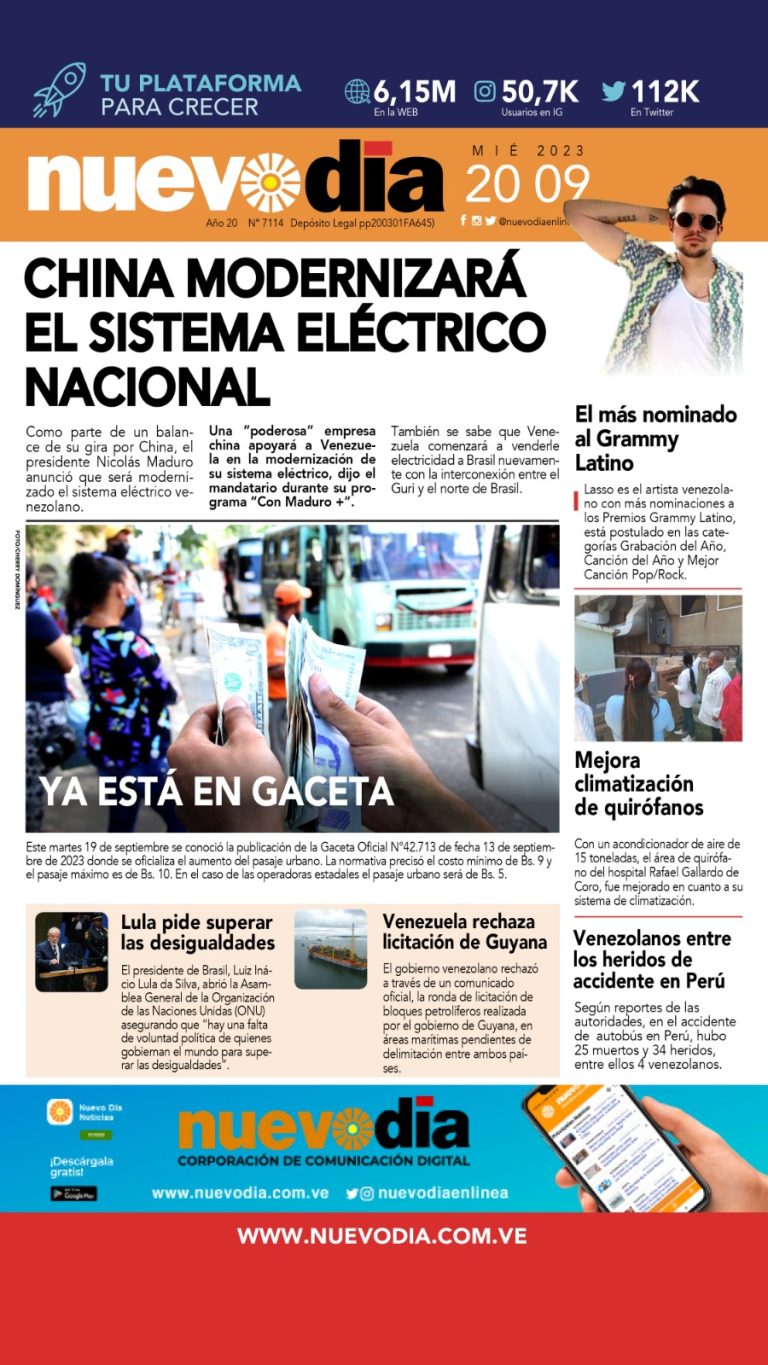 Portada miércoles 20 de septiembre de 2023