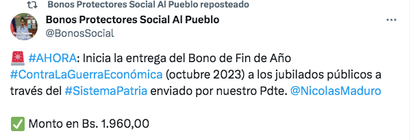 Activo Bono en Patria de $56 hoy: quiénes lo reciben