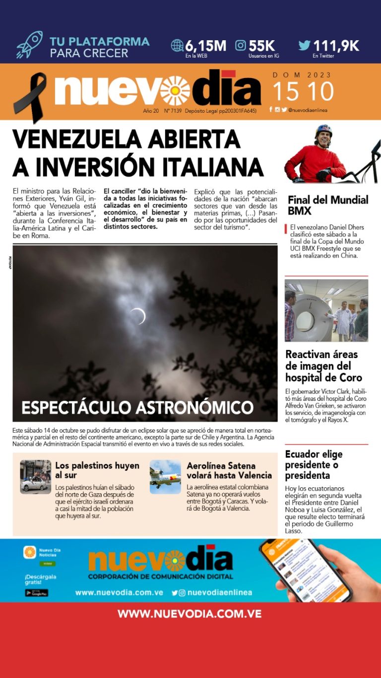 Portada domingo 15 de octubre de 2023