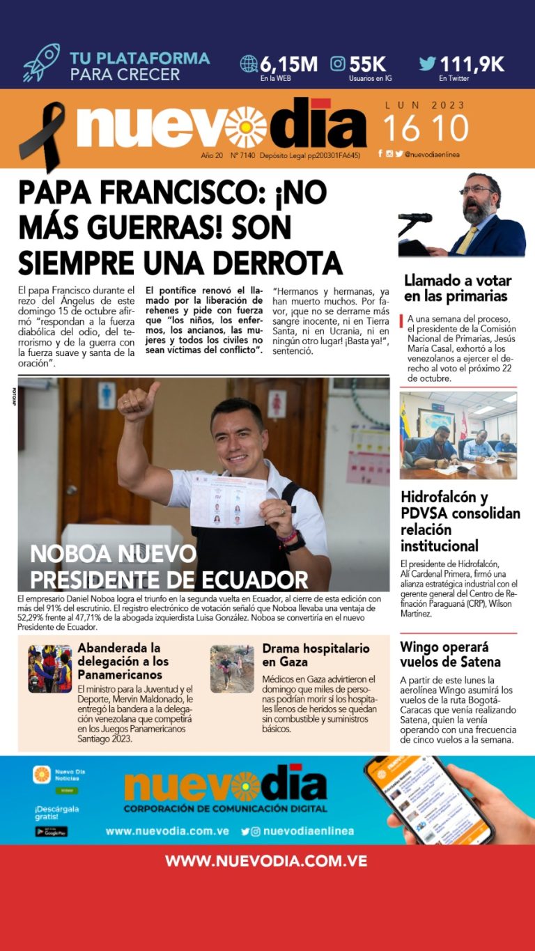 Portada lunes 16 de octubre de 2023