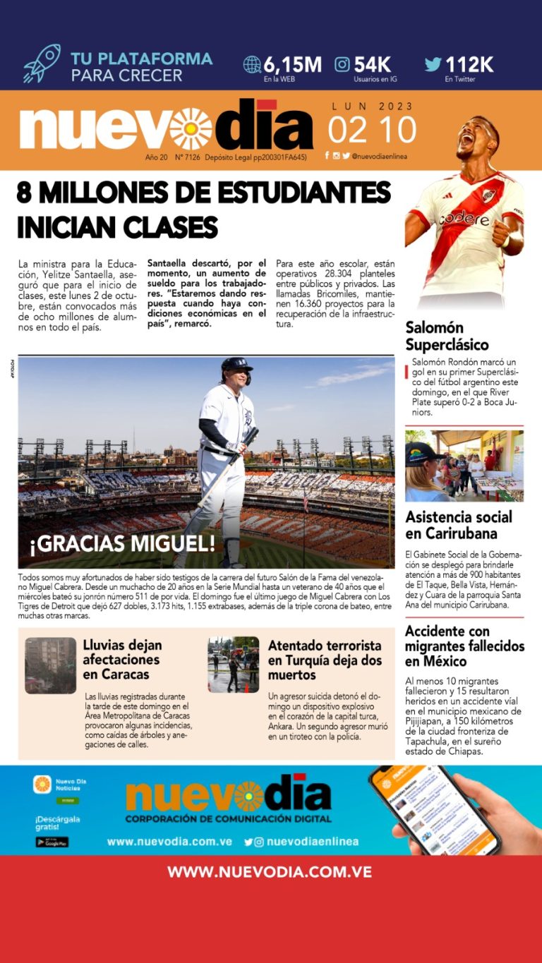 Portada lunes 2 de octubre de 2023