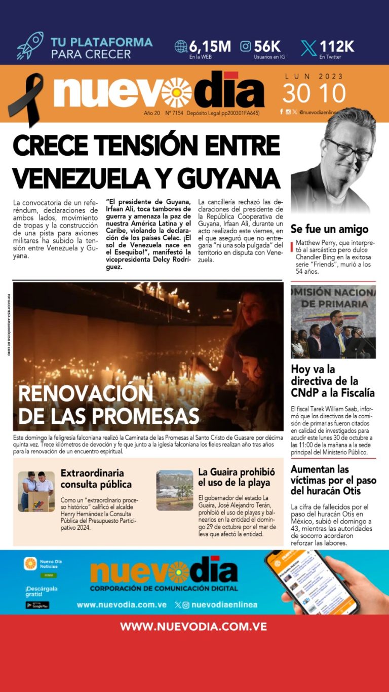 Portada lunes 30 de octubre de 2023