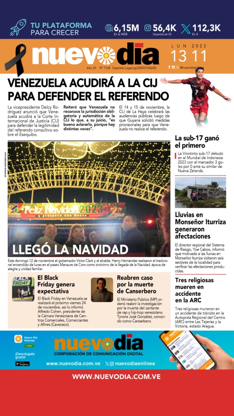 Portada lunes 13 de noviembre de 2023