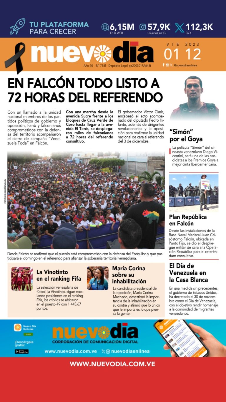 Portada viernes 1 de diciembre de 2023