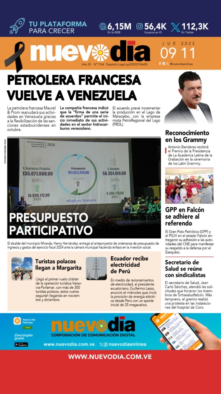 Portada jueves 9 de noviembre de 2023