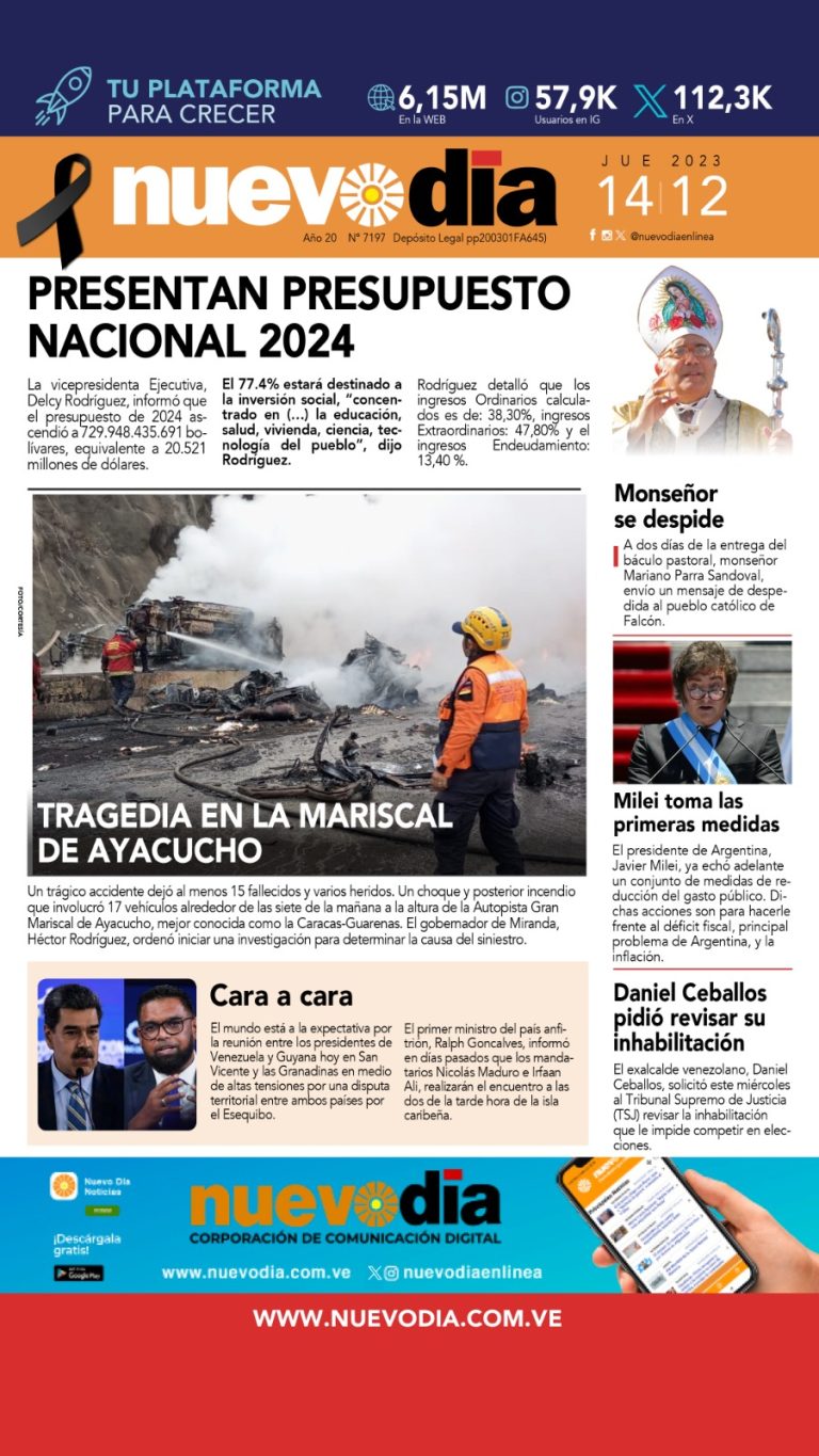 Portada jueves 14 de diciembre de 2023