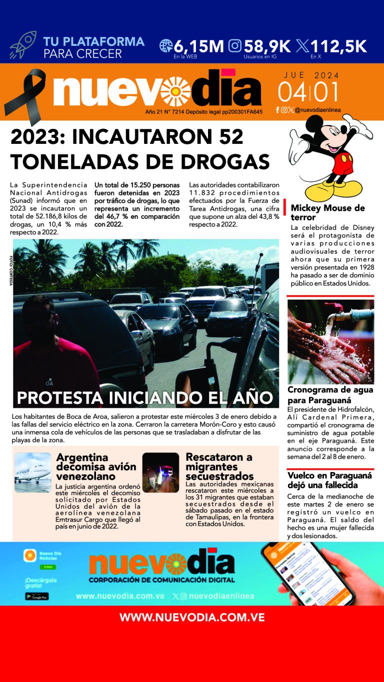 Portada jueves 4 de enero de 2024