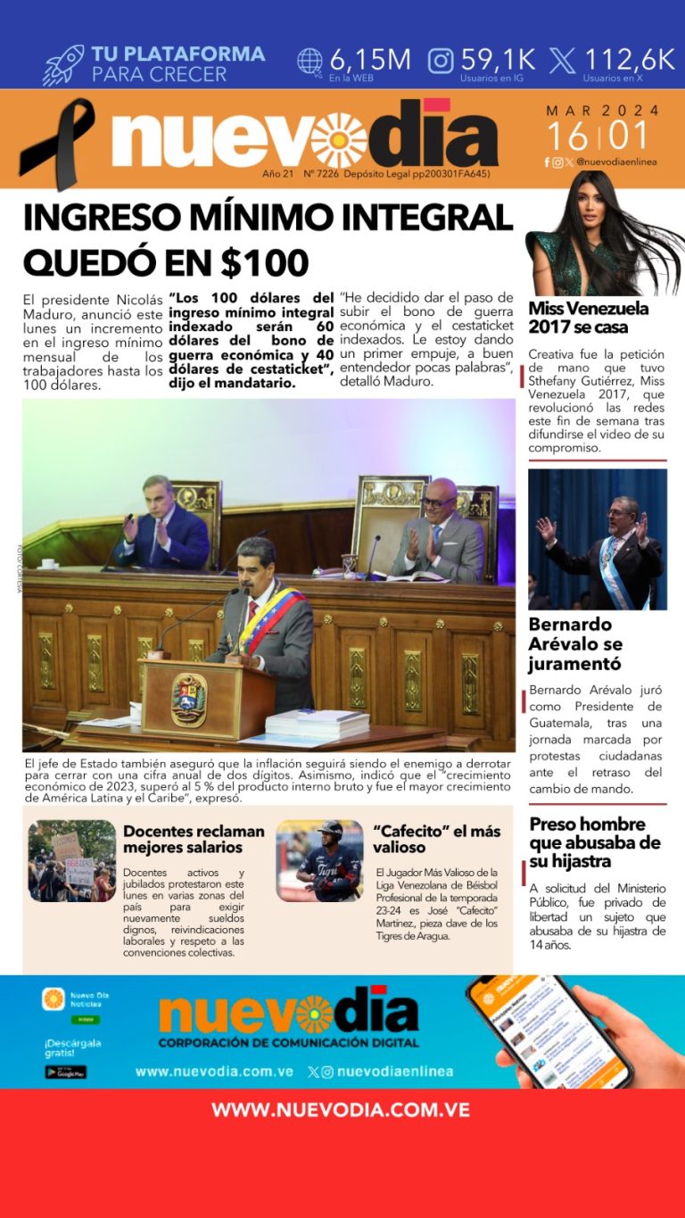 Portada martes 16 de enero de 2024