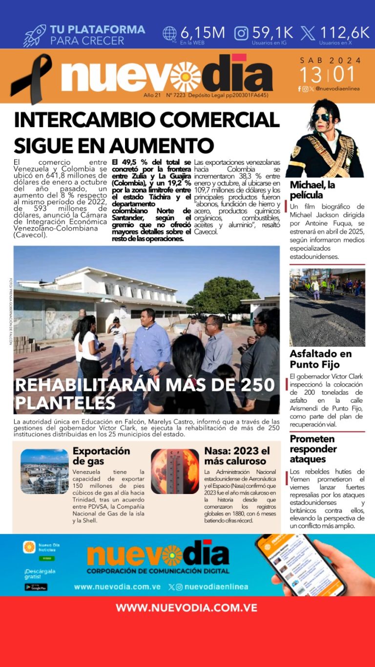 Portada sábado 13 de enero de 2024