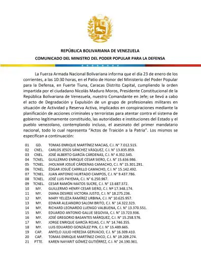 Lista de militares "conspiradores" nombra hasta un general