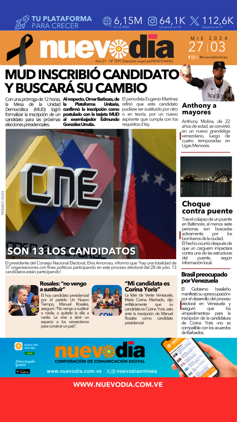 Portada miércoles 27 de marzo de 2024