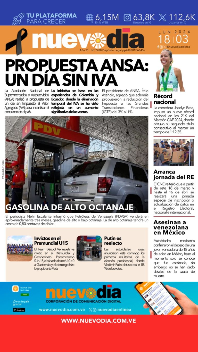 Portada lunes 18 de marzo de 2024