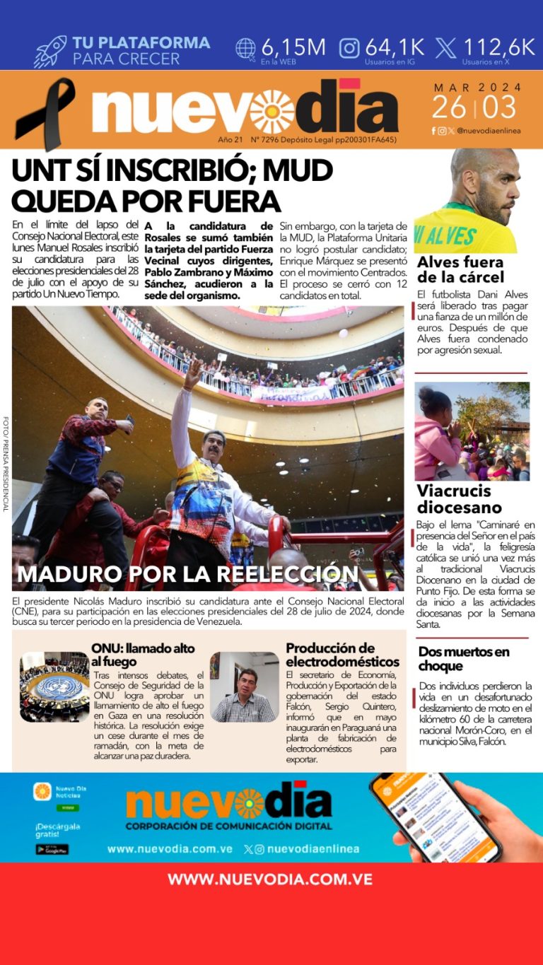 Portada martes 26 de marzo de 2024