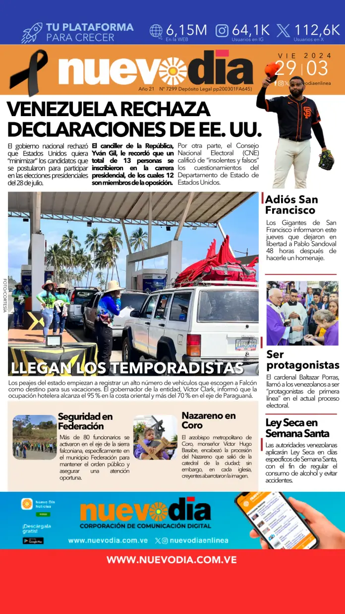 Portada viernes 29 de marzo de 2024