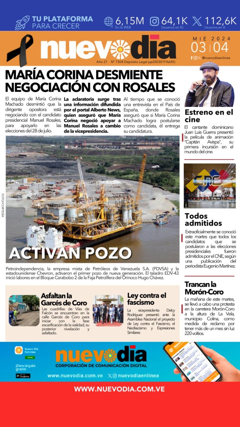 Portada miércoles 3 de abril de 2024