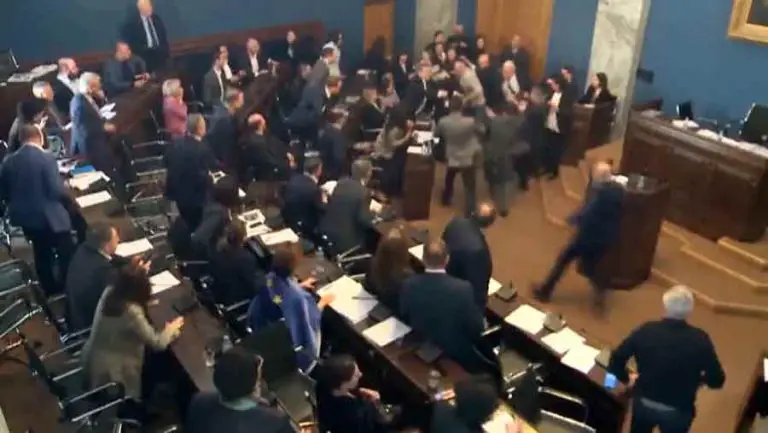 Pelea en el Parlamento de Georgia en pleno debate sobre polémica ley (VIDEO)