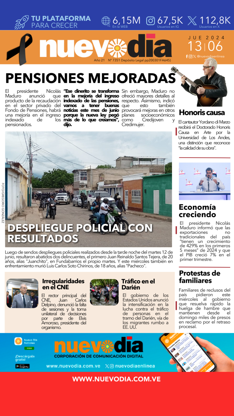 Portada jueves 13 de junio de 2024