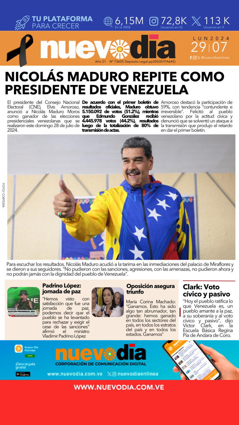 Portada lunes 29 de julio de 2024