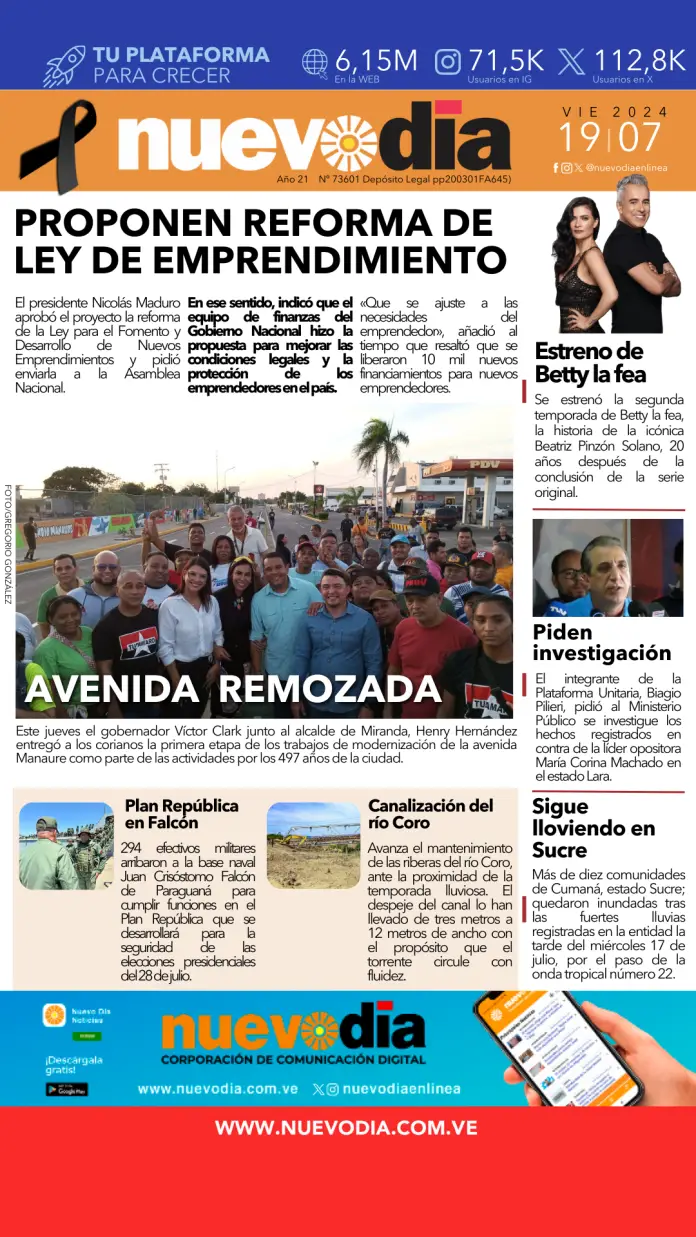 Portada viernes 19 de julio de 2024