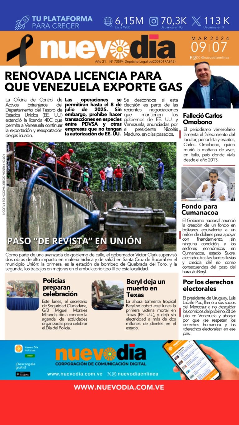 Portada martes 9 de julio de 2024