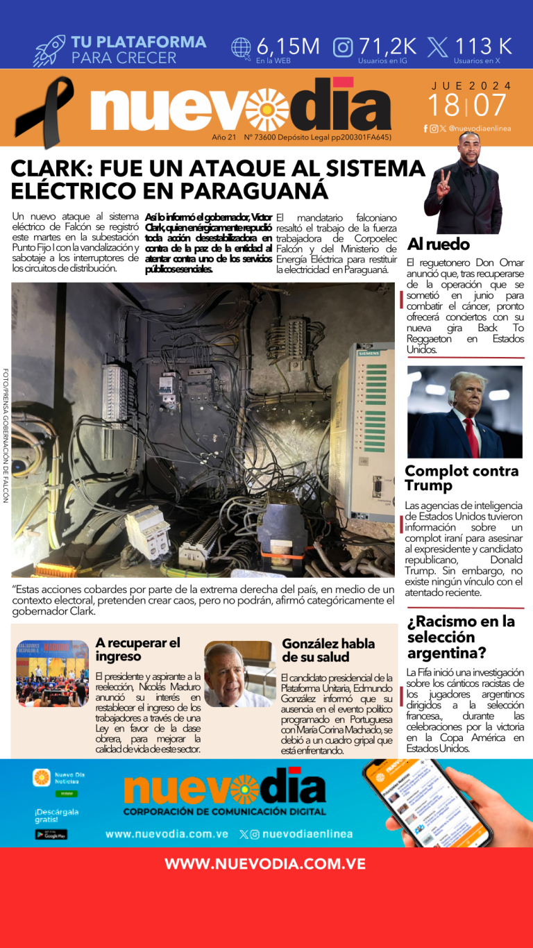 Portada jueves 18 de julio de 2024