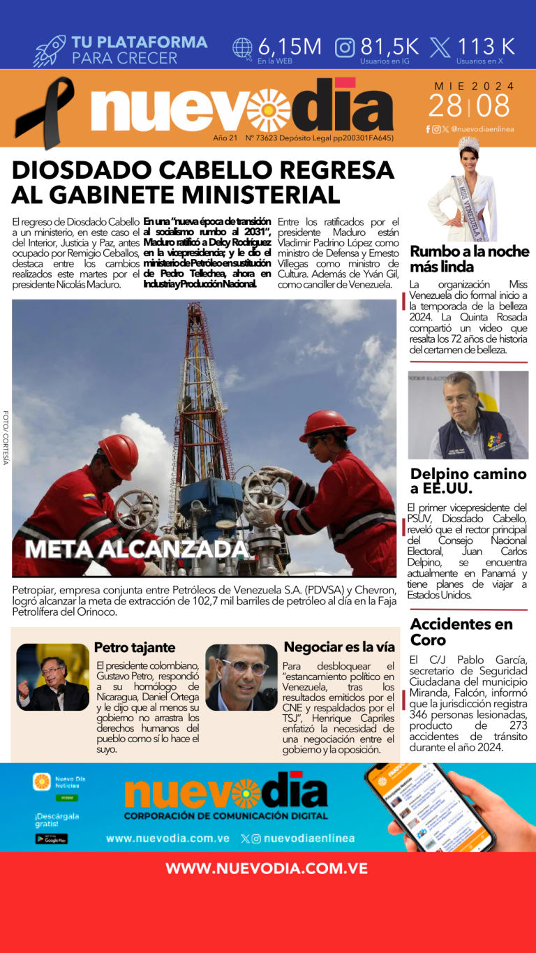 Portada miércoles 28 de agosto de 2024