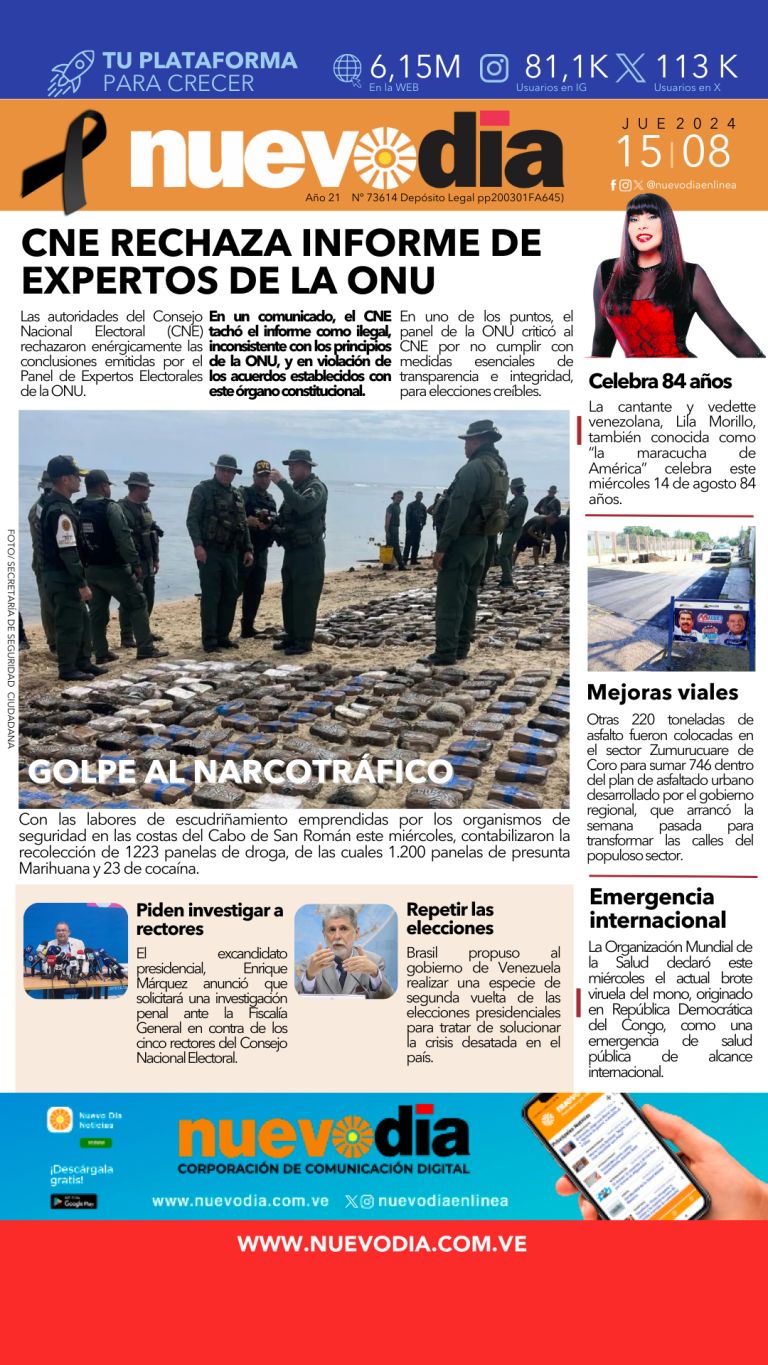 Portada jueves 15 de agosto de 2024