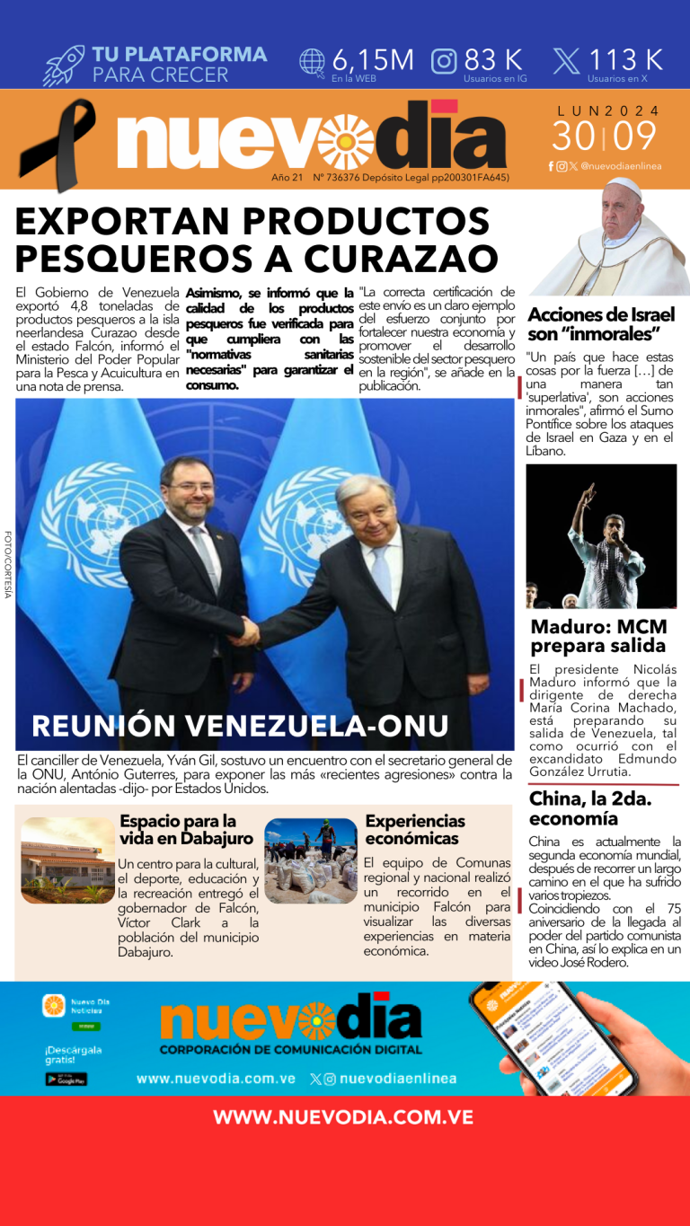 Portada lunes 30 de septiembre de 2024