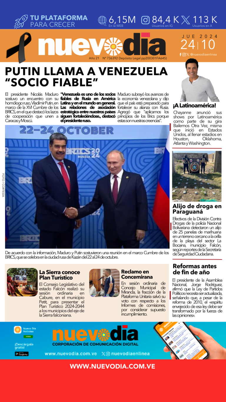 Portada jueves 24 de octubre de 2024